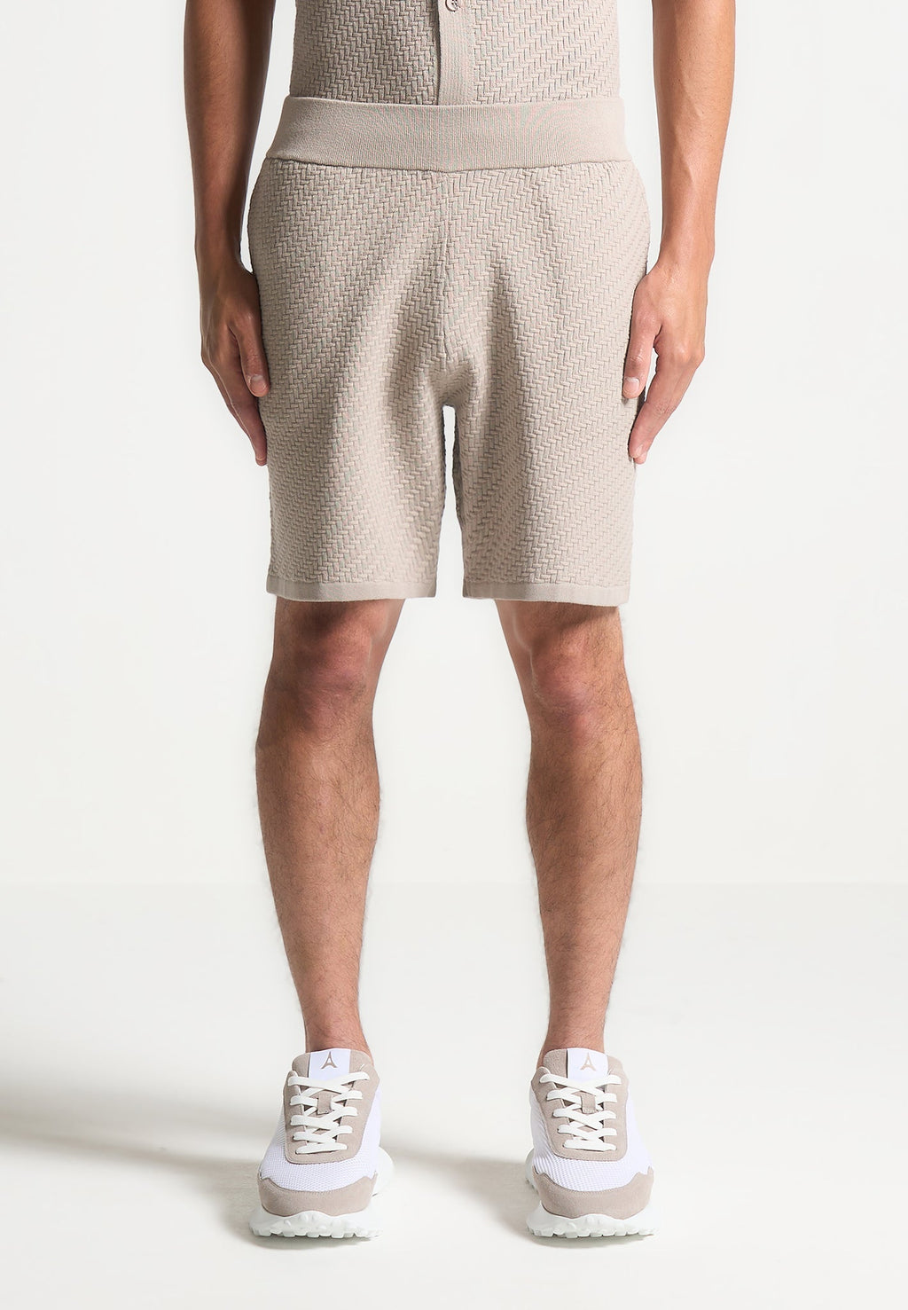 Herringbone Knit Shorts - Taupe