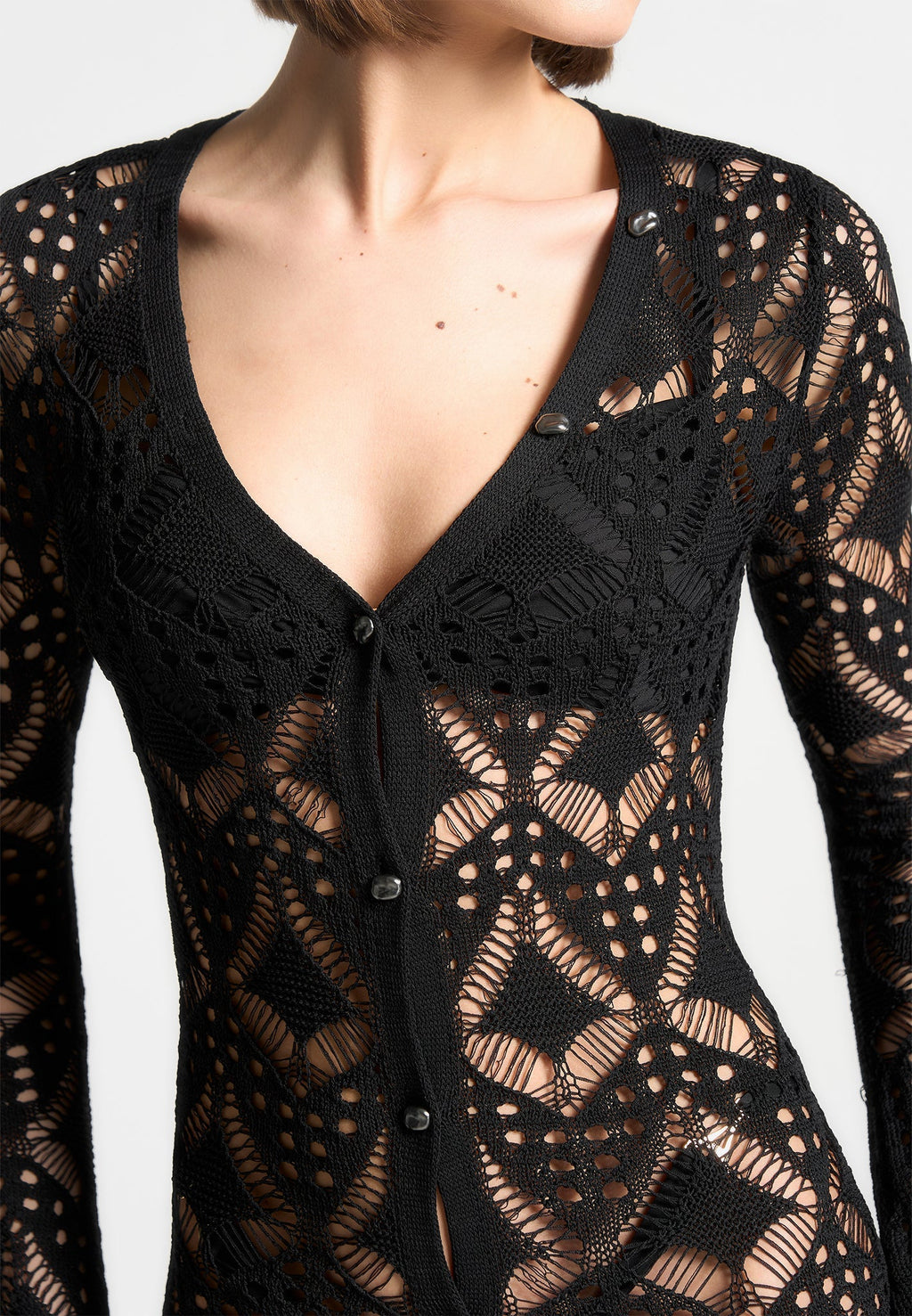 Knit Longline Cover Up Cardigan - Black