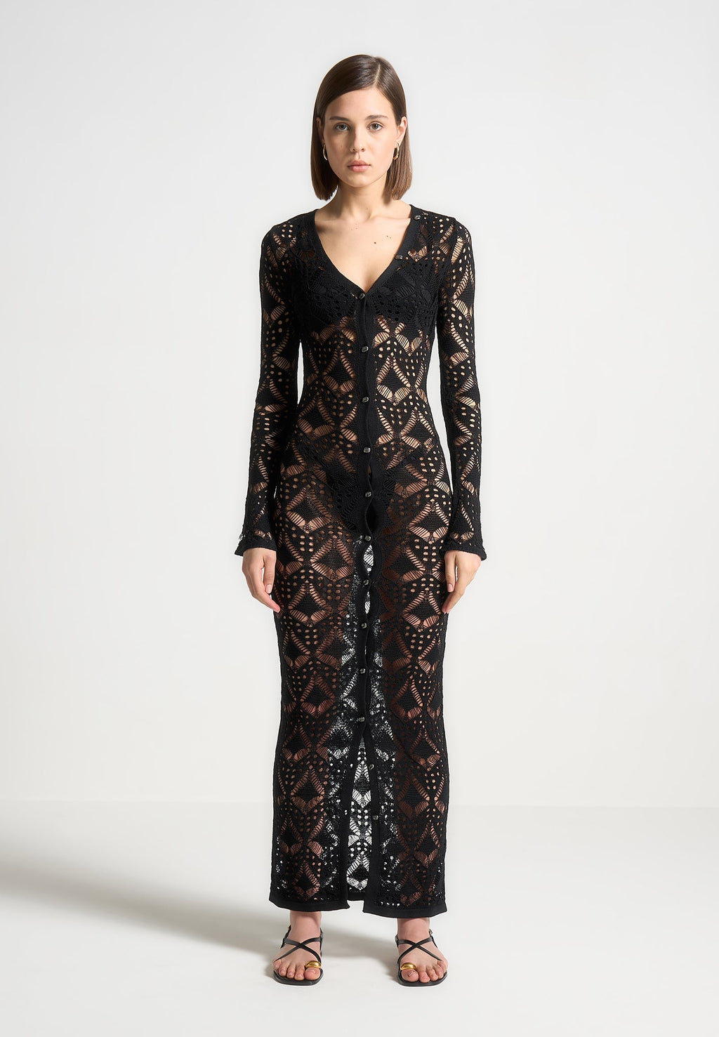 Knit Longline Cover Up Cardigan - Black