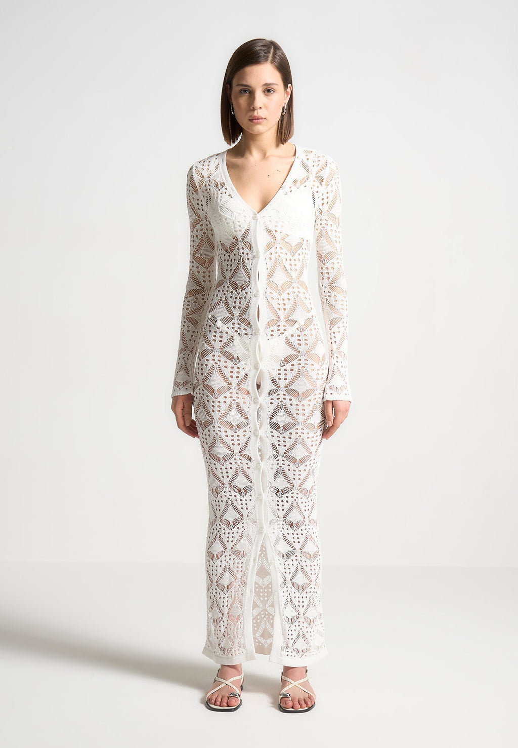 Knit Longline Cover Up Cardigan - Off White