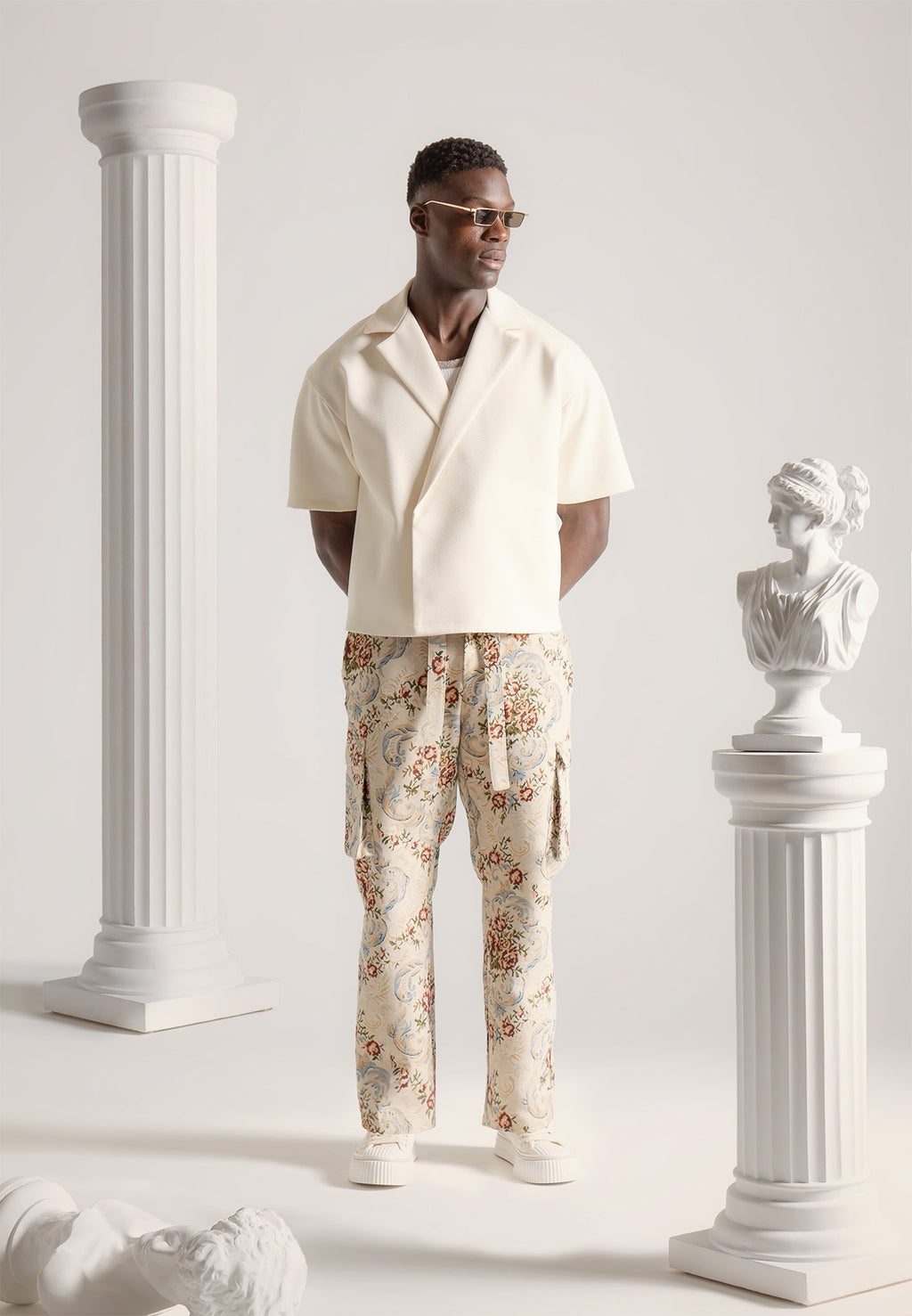 Jacquard Cargo Trousers - Beige