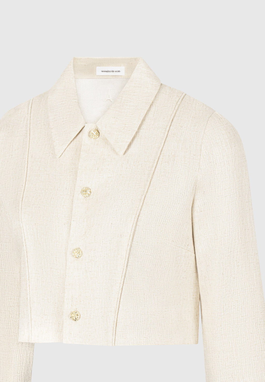 Linen Pintuck Cropped Shirt - Natural