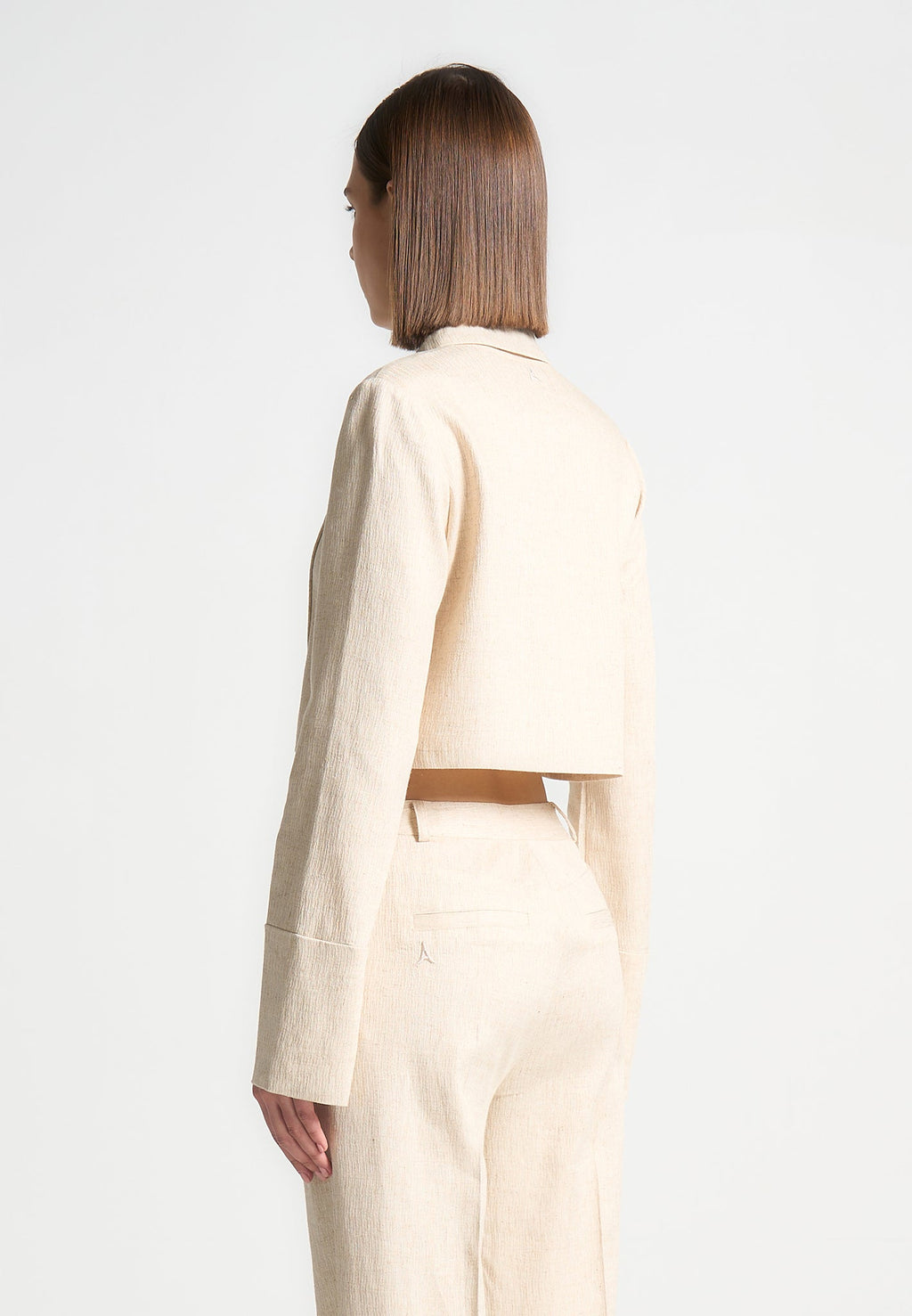 Linen Pintuck Cropped Shirt - Natural