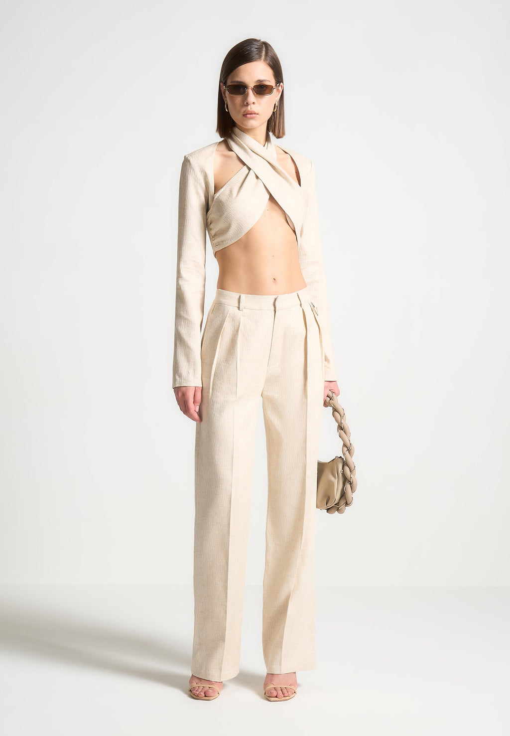 Linen Twin Pleat Trousers - Natural