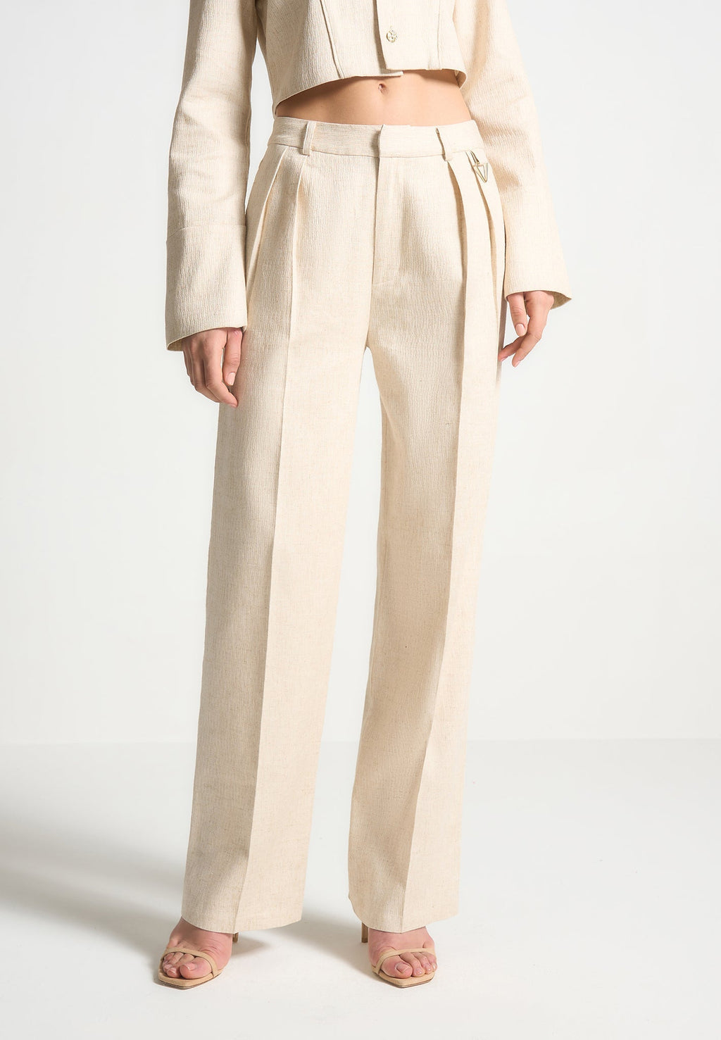 Linen Twin Pleat Trousers - Natural