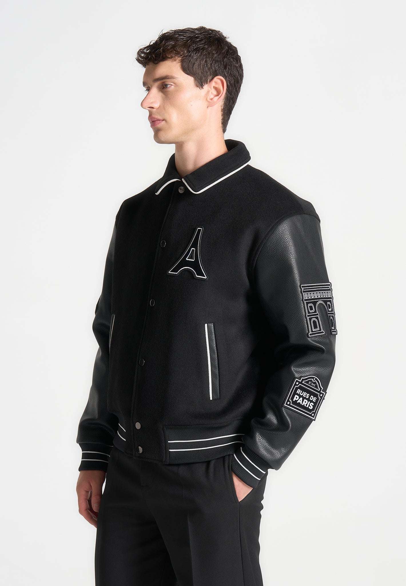 Mona Lisa Wool Blend Varsity Jacket - Black