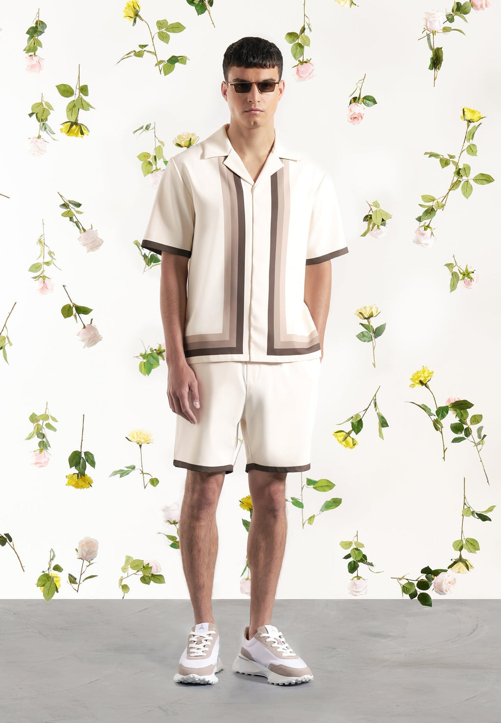 Ombré Border Revere Shirt - Cream/Brown