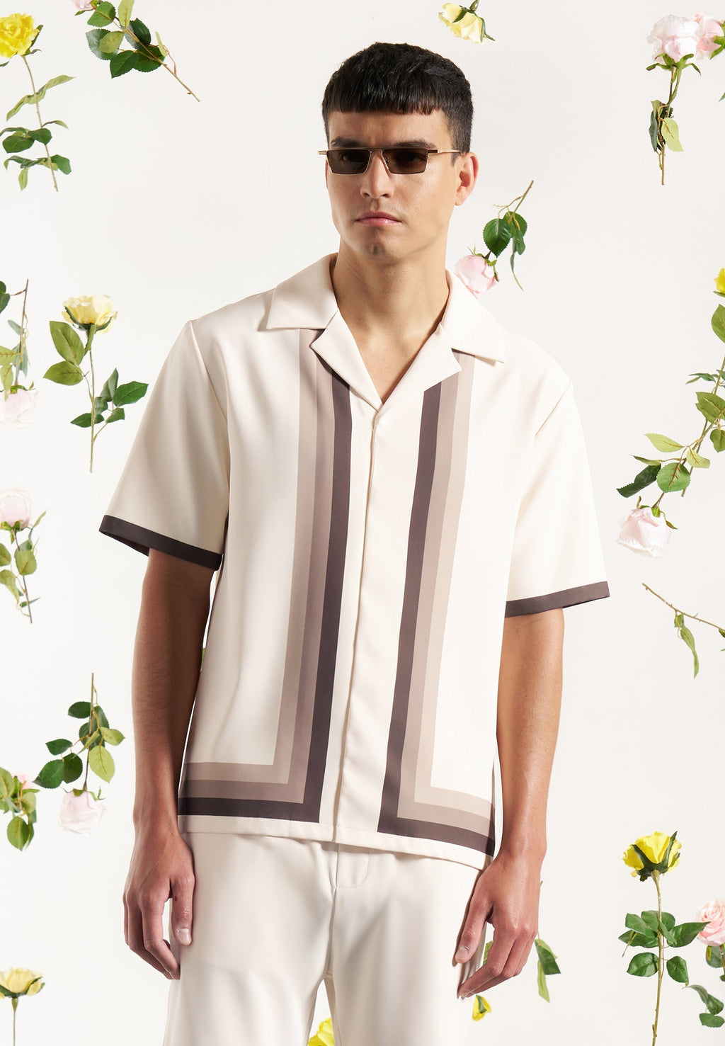 Ombré Border Revere Shirt - Cream/Brown
