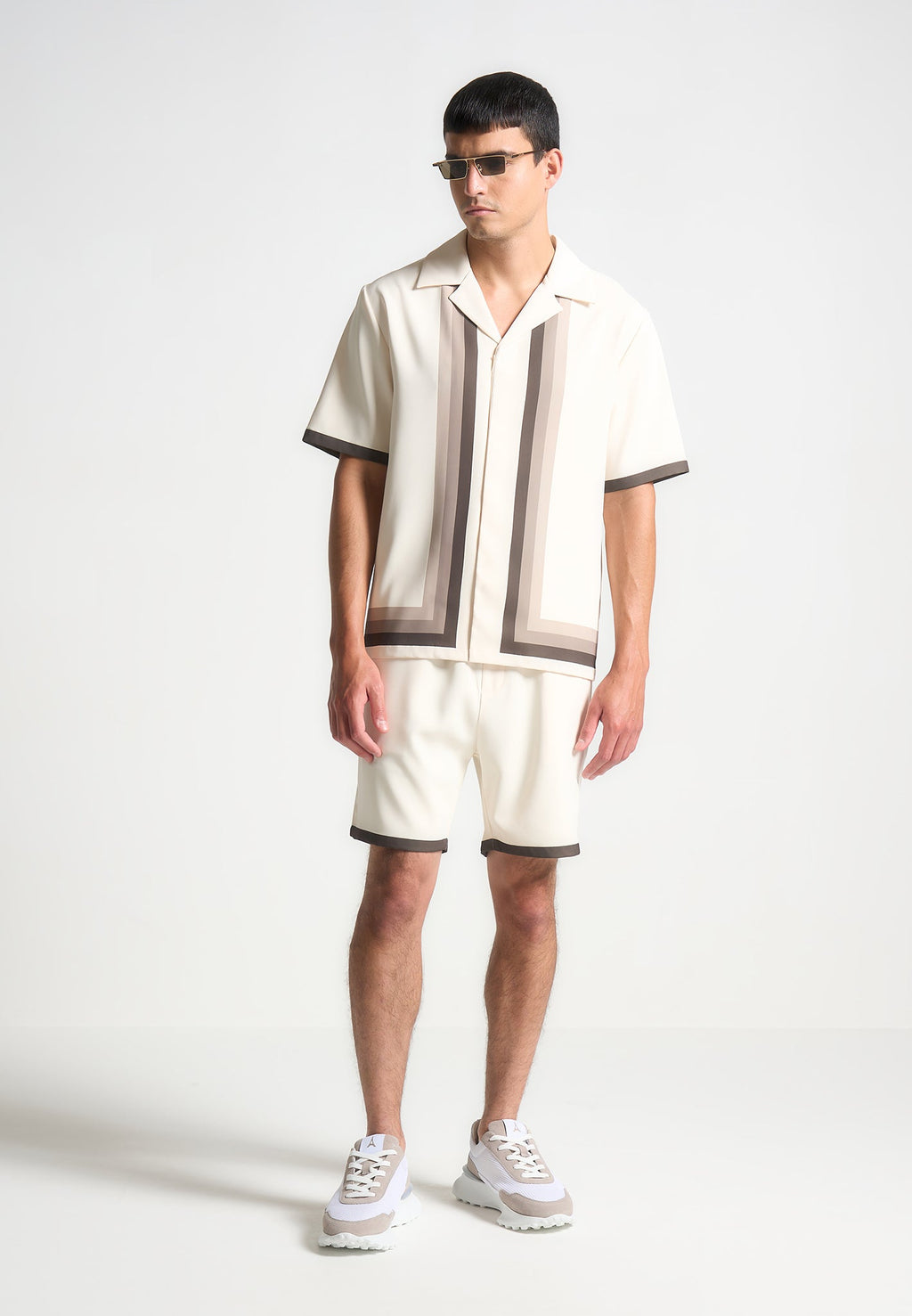 Ombré Border Revere Shirt - Cream/Brown