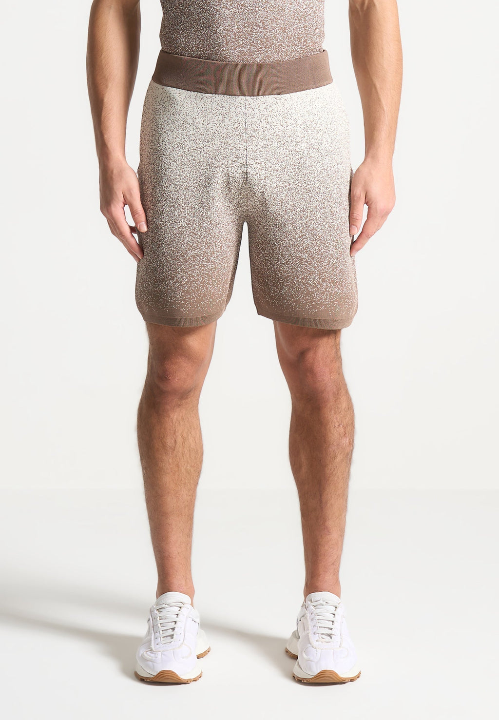 Ombré Knit Shorts - Taupe/White