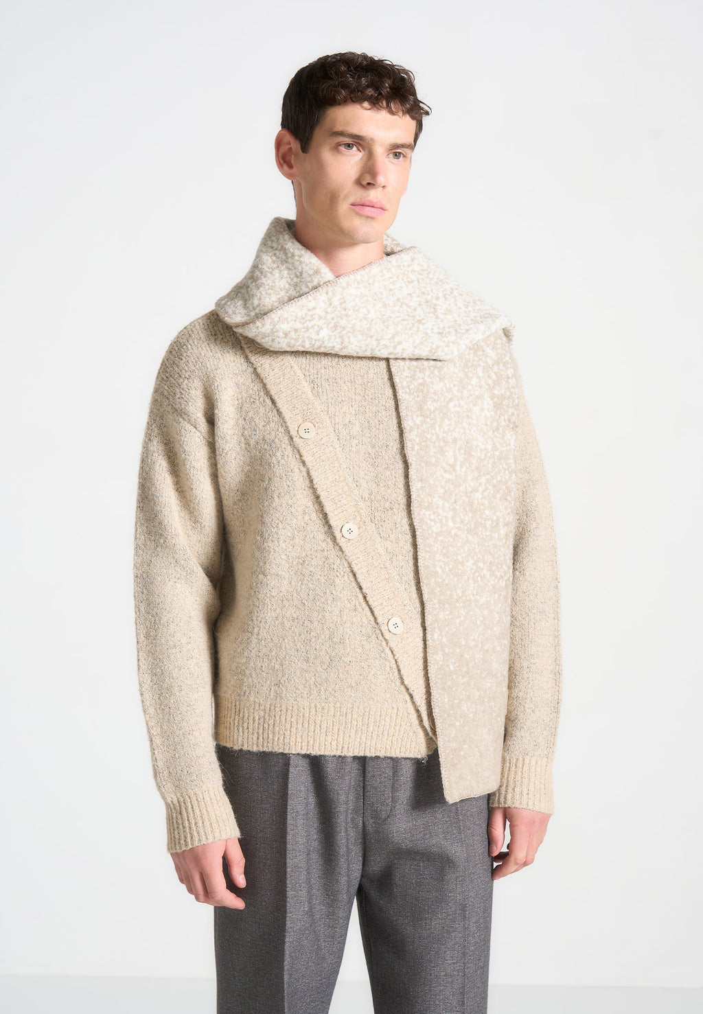 Ombré Wool Knit Reversible Scarf - Beige/White