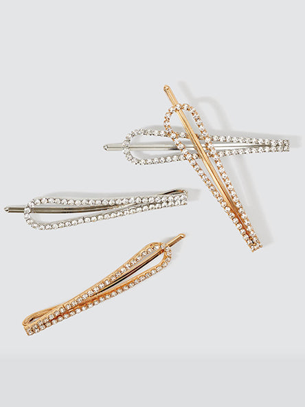 Metal Rhinestone Drop Bobby Pins Set by Kitsch