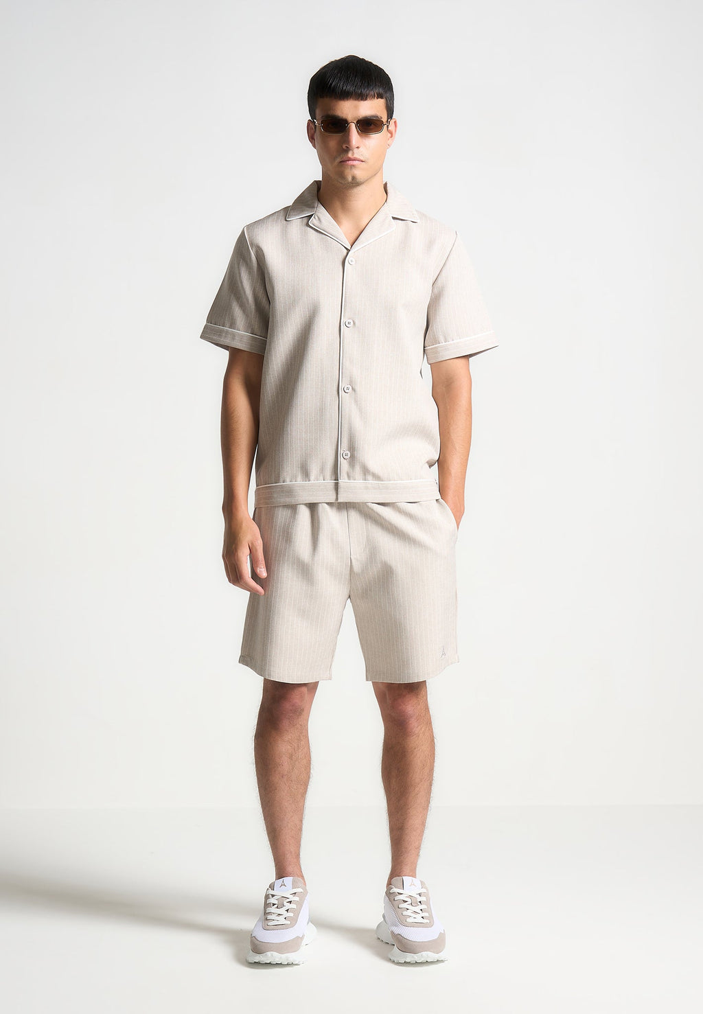 Pinstripe Shorts - Beige