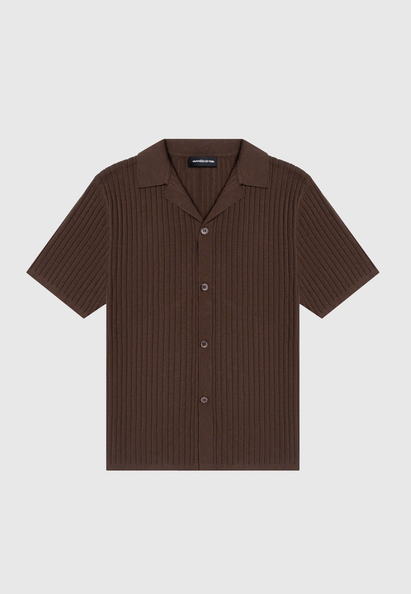 Ribbed Knit Revere Shirt - Brown