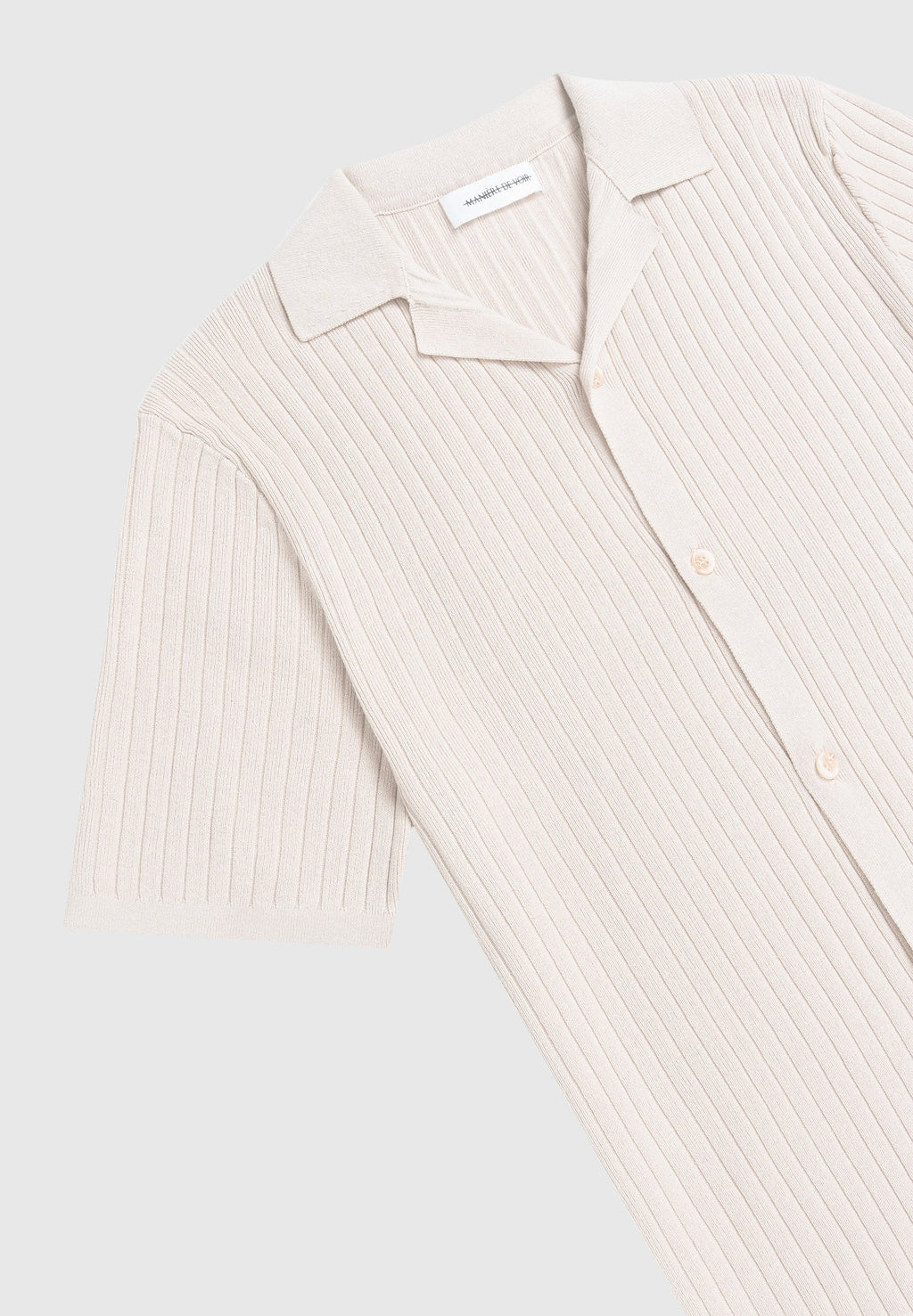 Ribbed Knit Revere Shirt - Cream