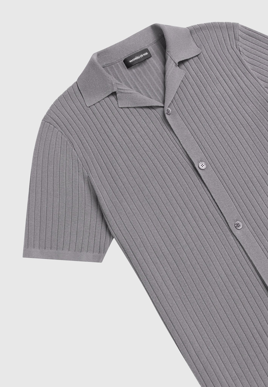 Ribbed Knit Revere Shirt - Grey