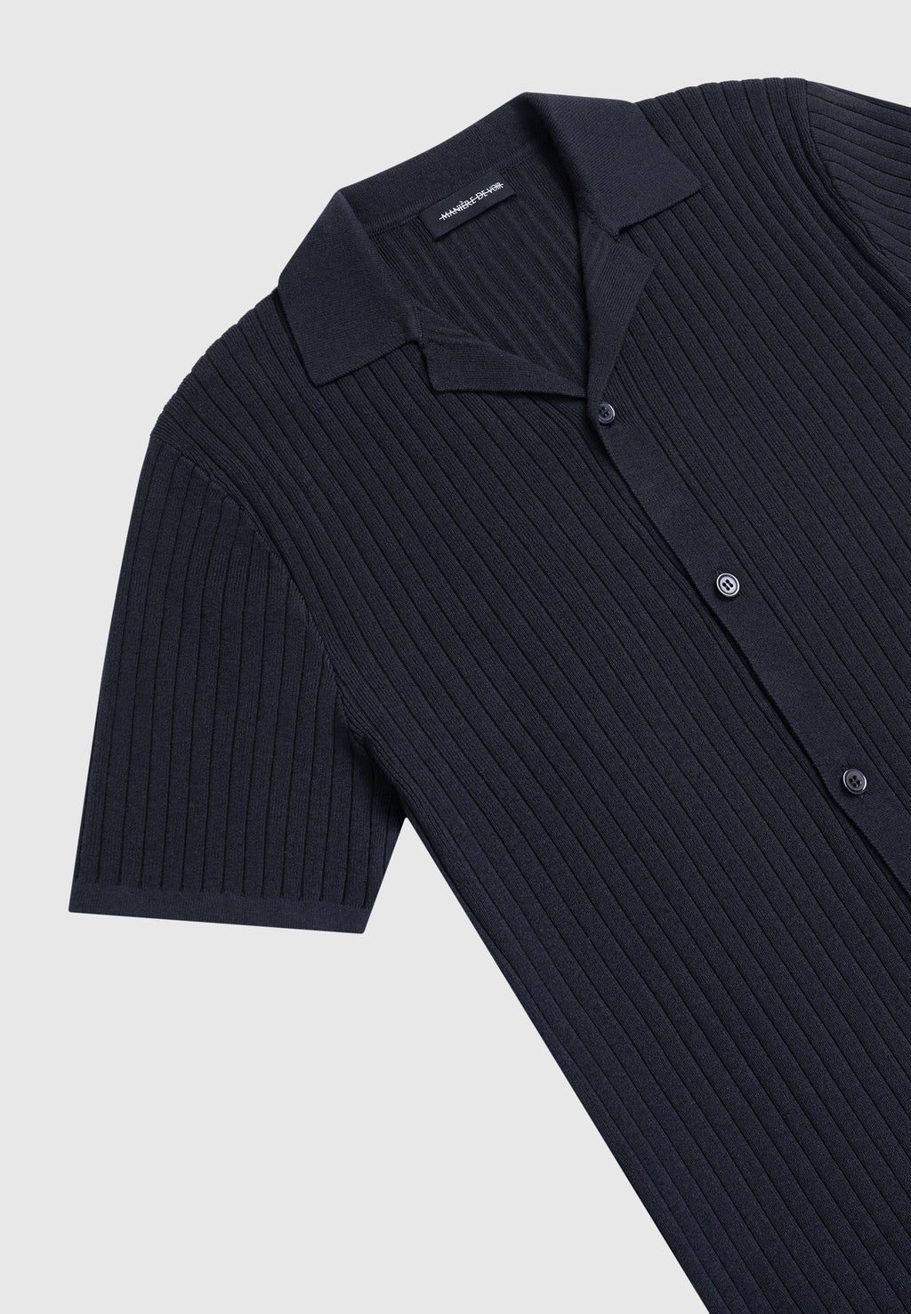 Ribbed Knit Revere Shirt - Navy