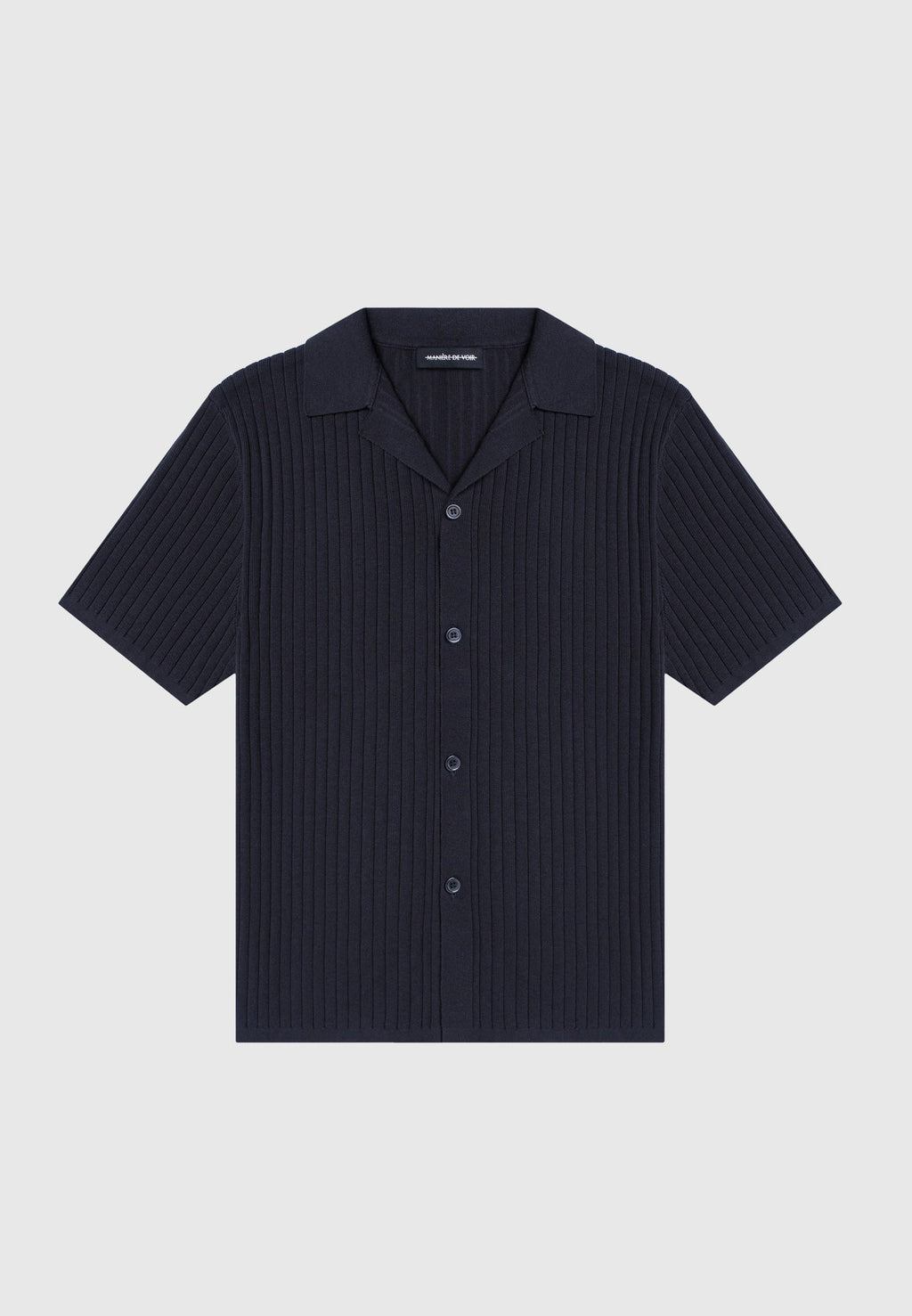 Ribbed Knit Revere Shirt - Navy