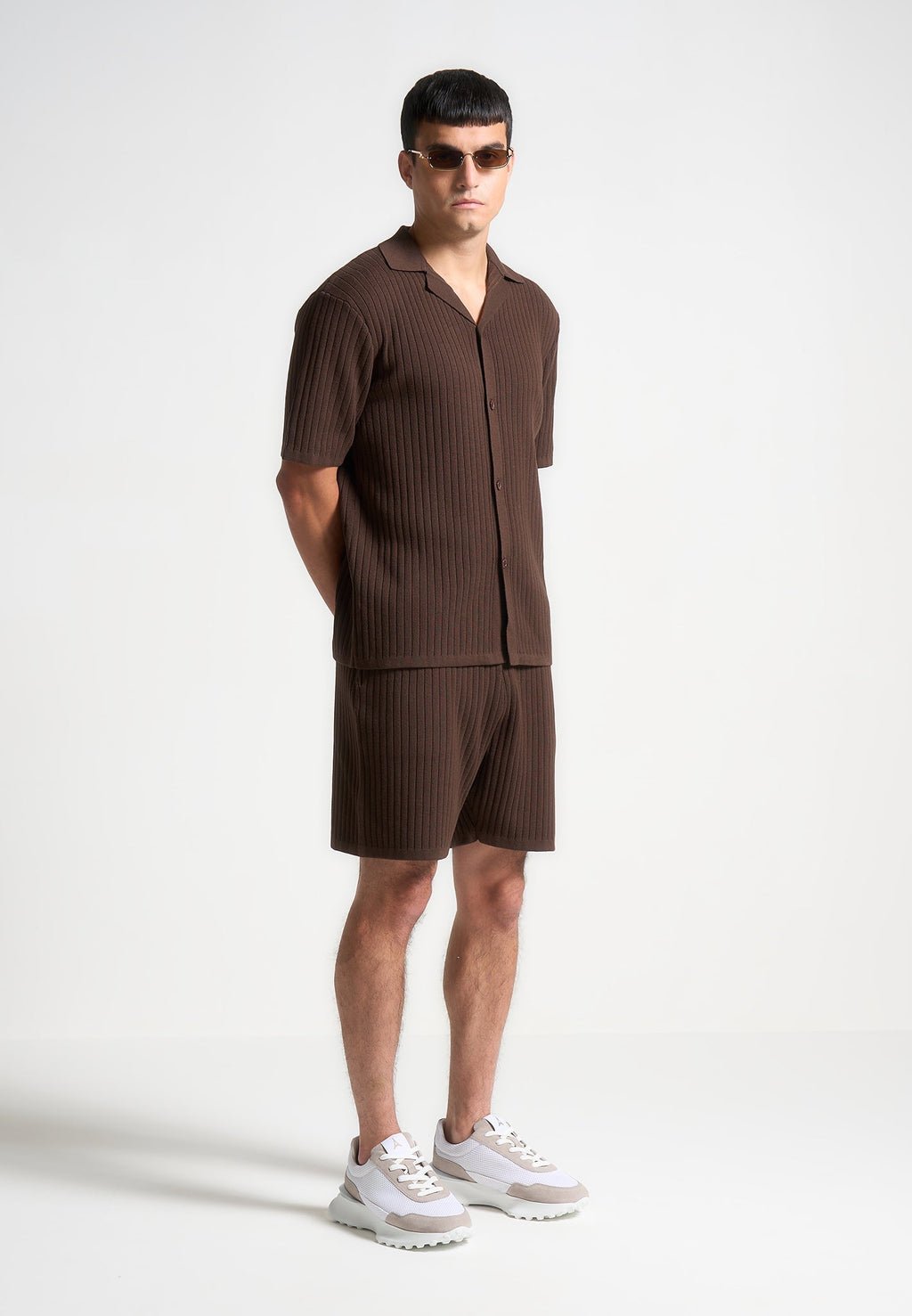 Ribbed Knit Shorts - Brown