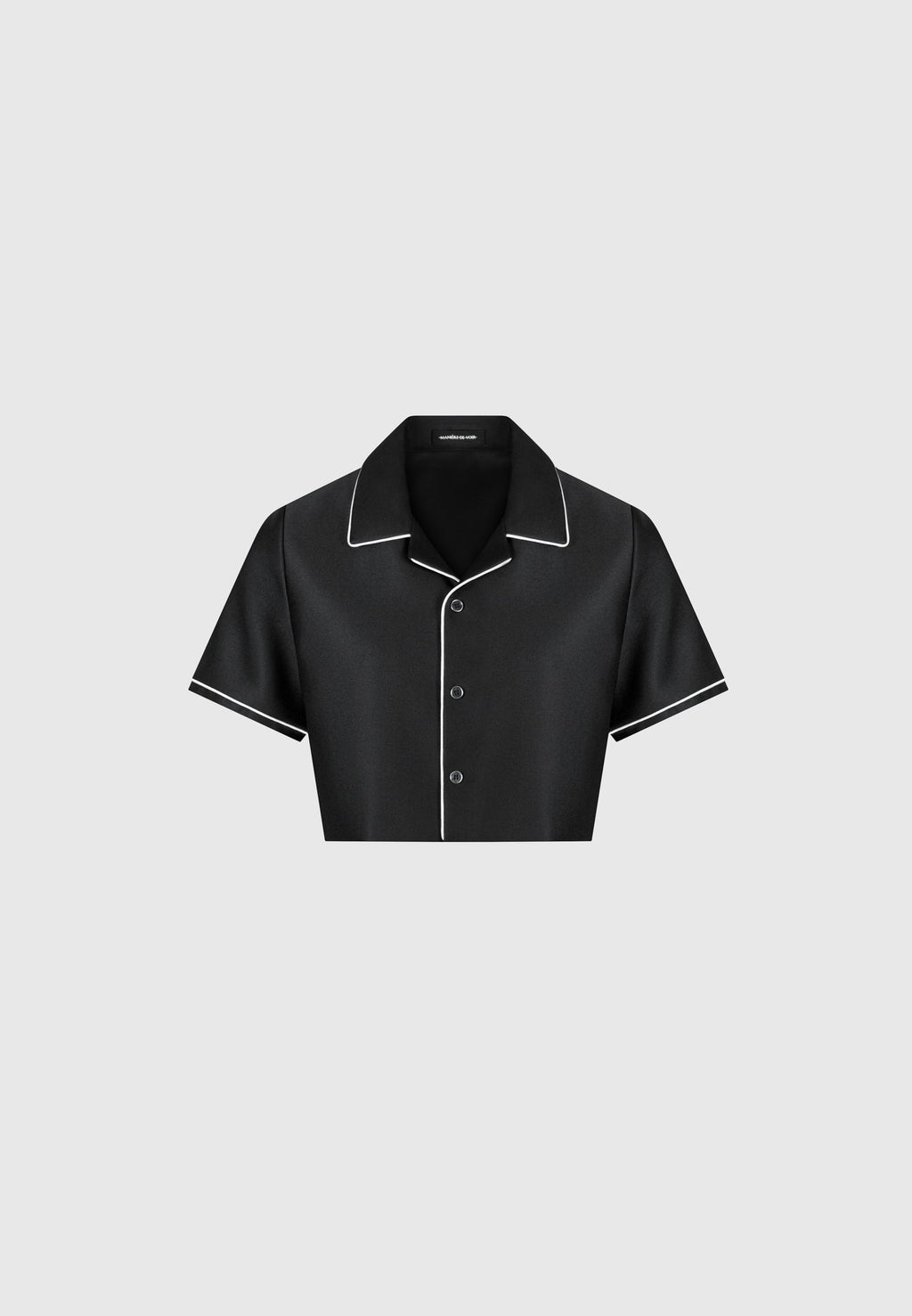 Satin Cropped Shirt with Piping - Black