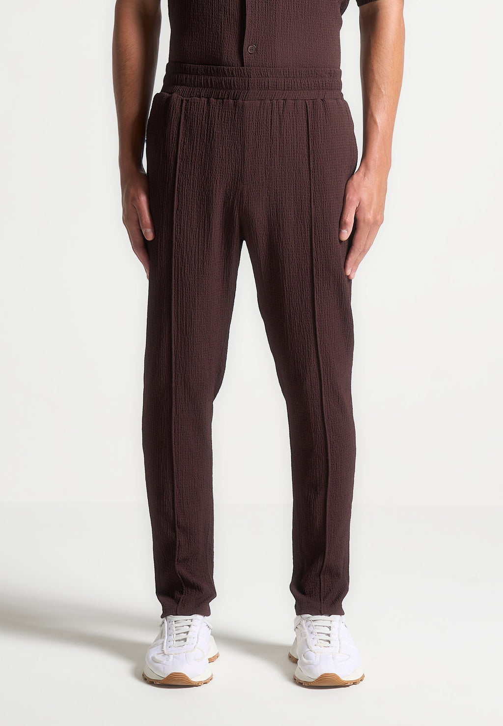 Seersucker Tapered Trousers - Brown