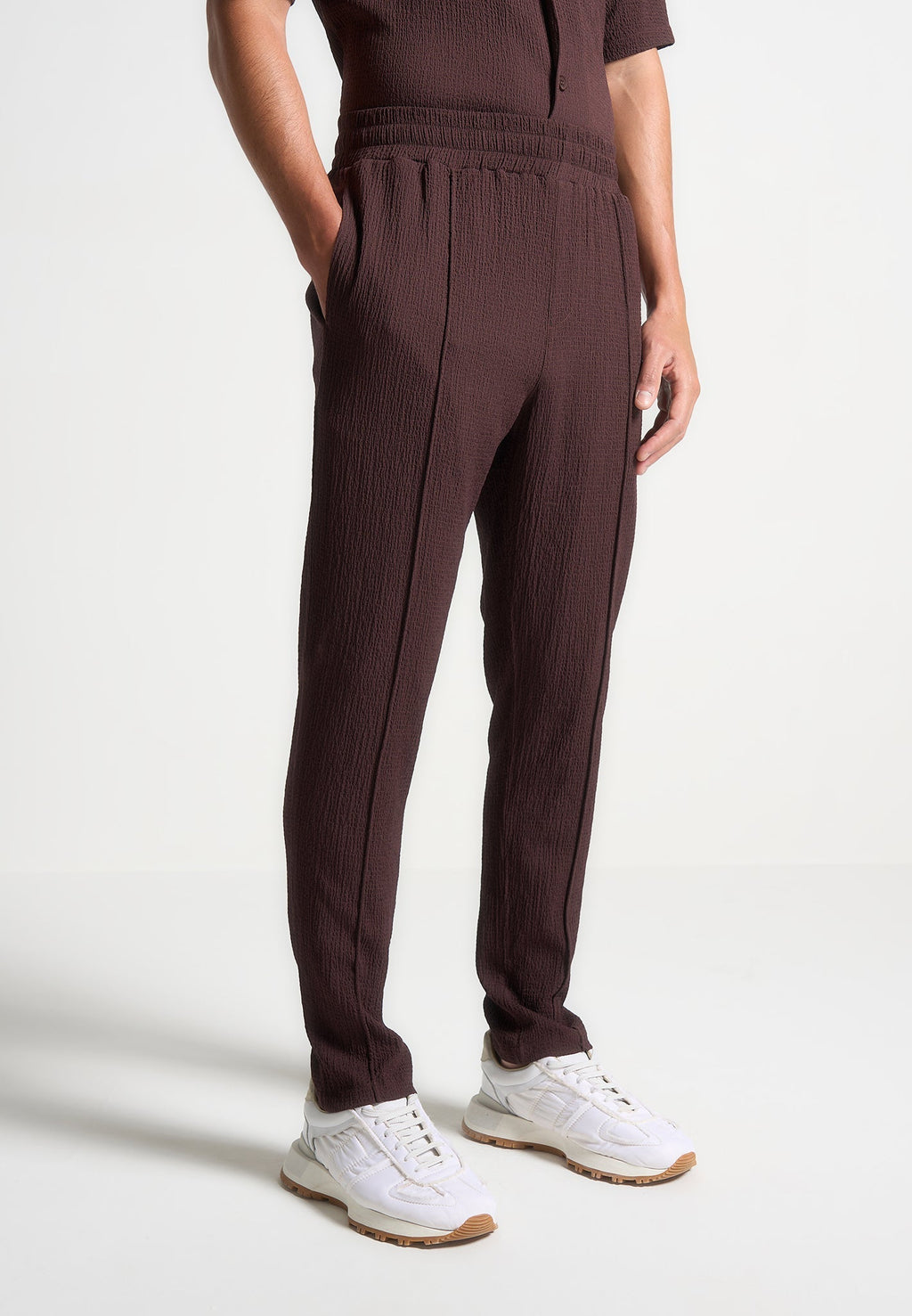 Seersucker Tapered Trousers - Brown