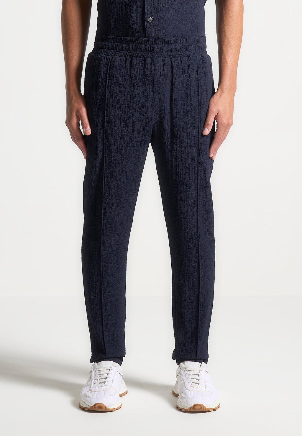 Seersucker Tapered Trousers - Navy