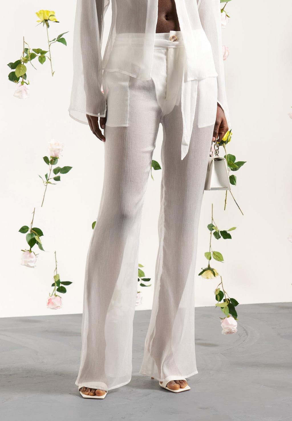 Sheer Belted Trousers - White