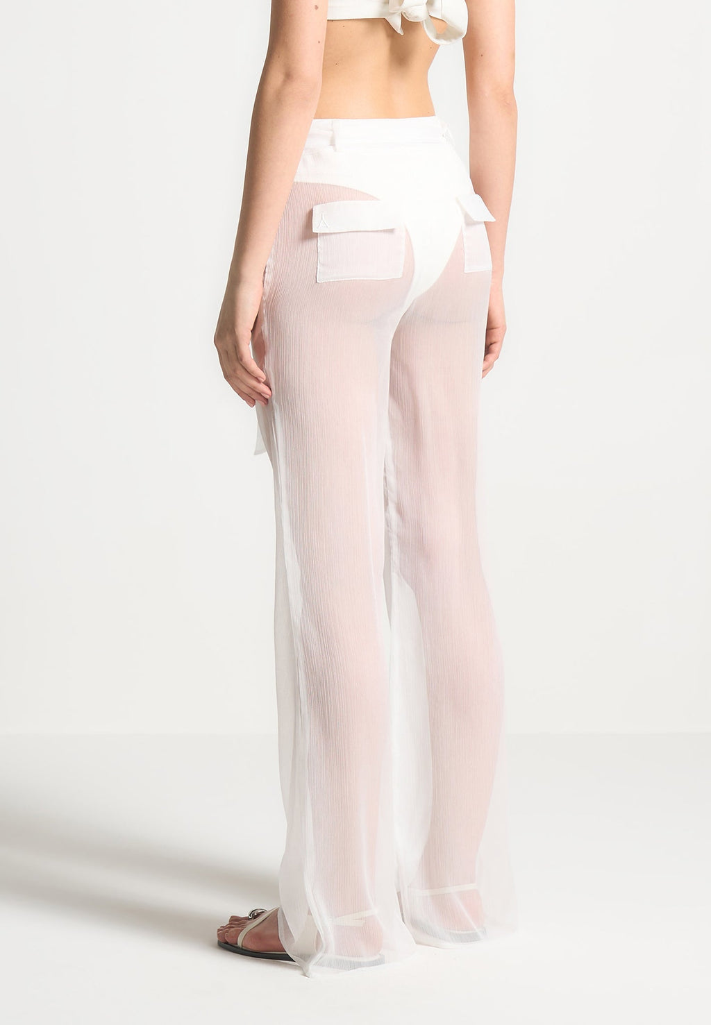 Sheer Belted Trousers - White