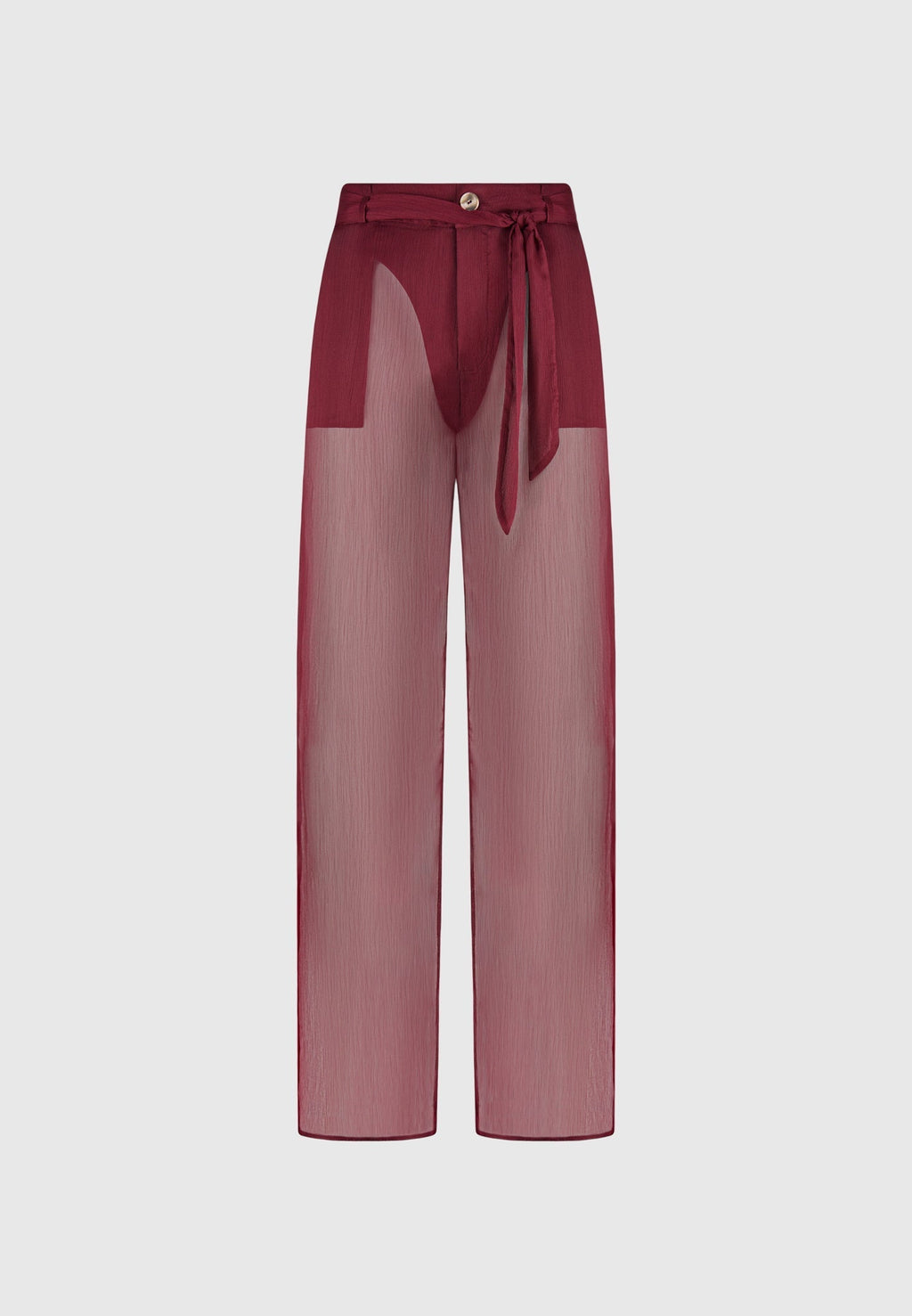 Sheer Belted Trousers - Wine Red