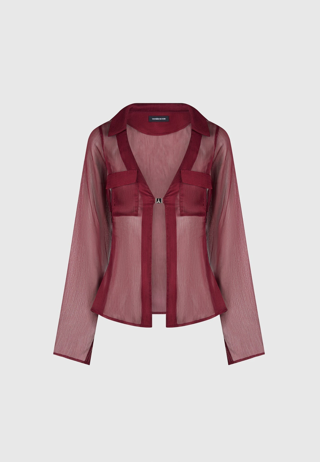 Sheer Shirt with Clasp - Wine Red