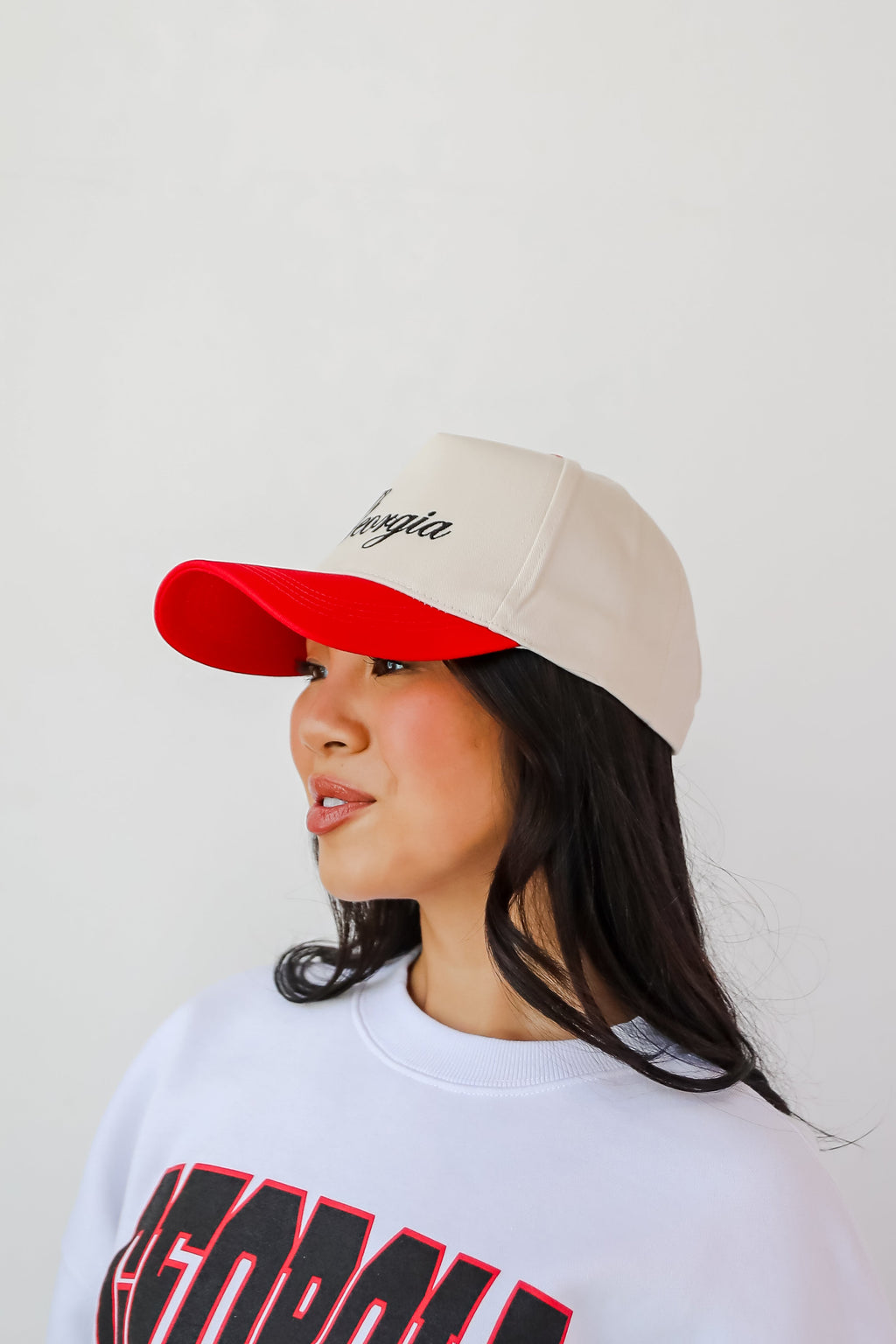 Red Georgia Color Block Embroidered Hat