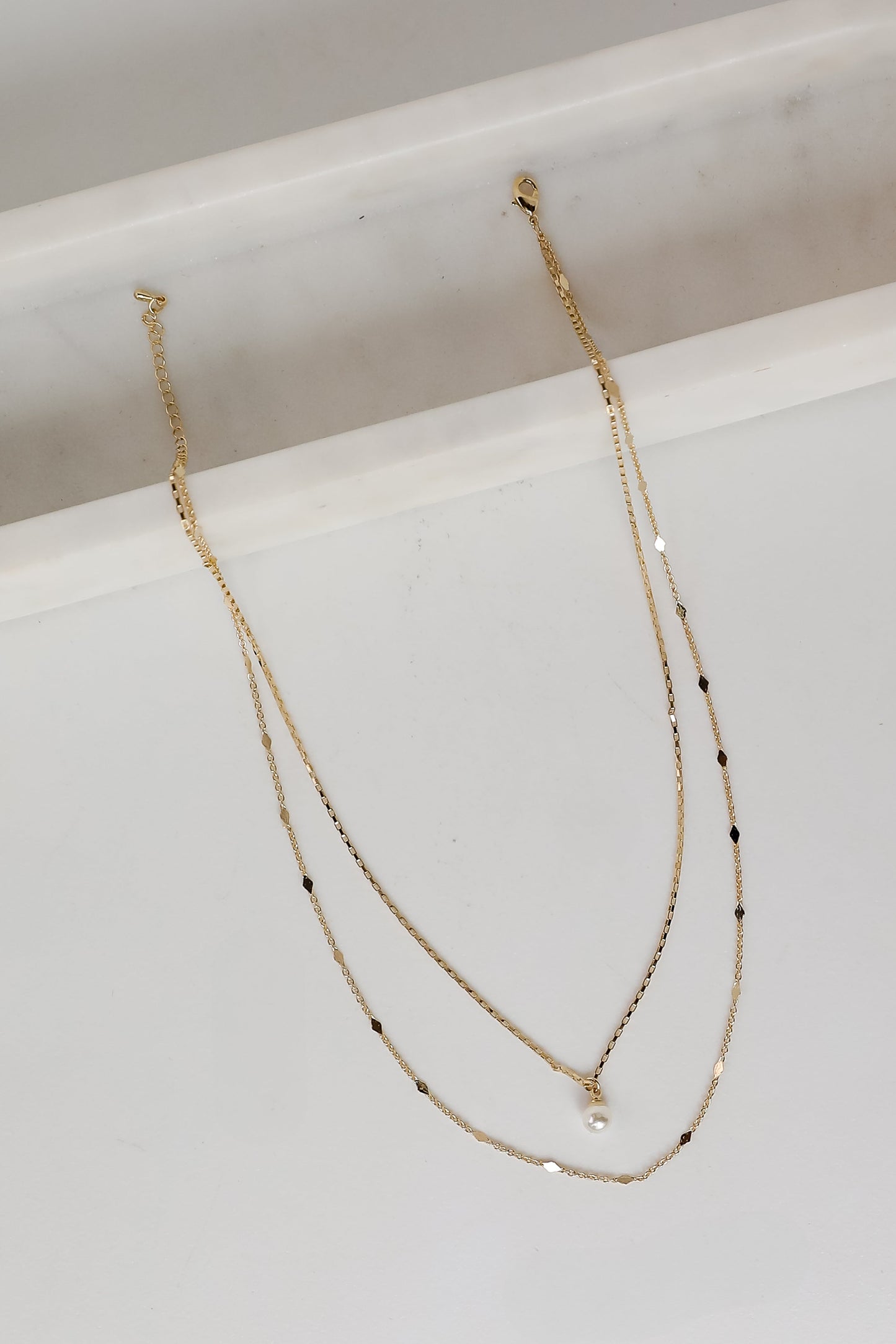 Courtney Gold Pearl Charm Layered Necklace