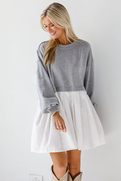 Contemporary Elegance Heather Grey Sweatshirt Dress