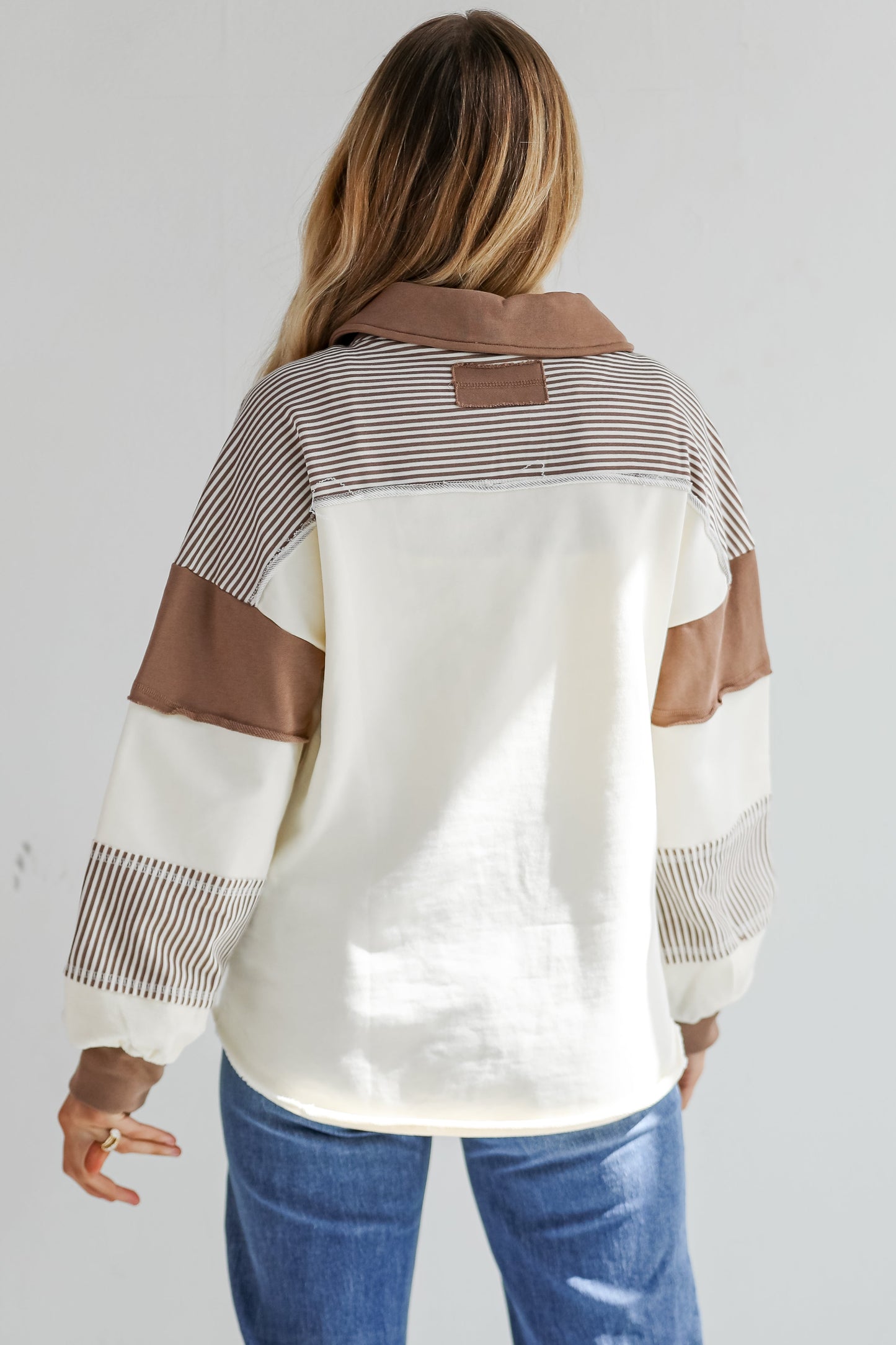 Casual Energy Ivory Collared Color Block Oversized Top