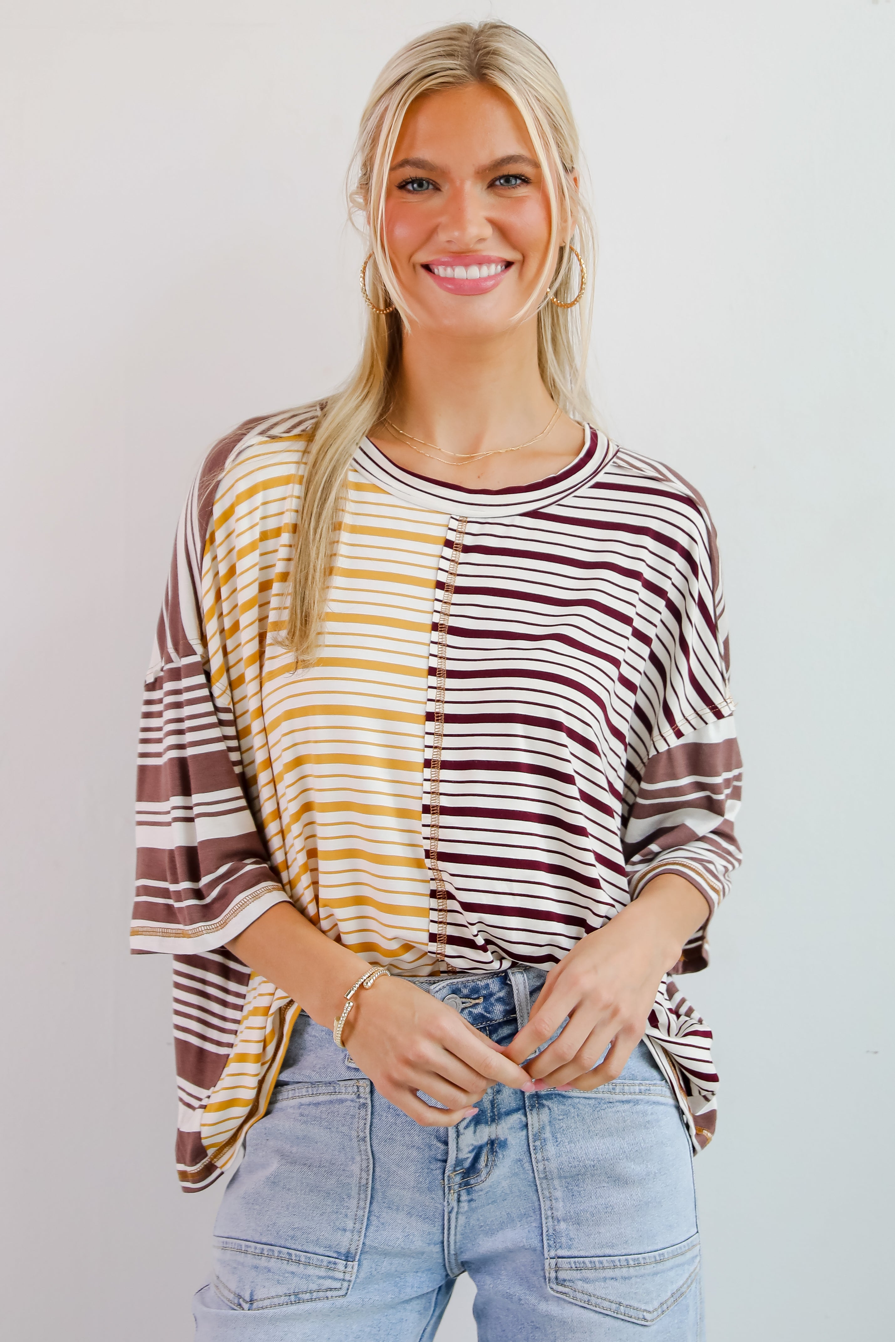 Seriously Comfy Mocha Striped Color Block Top