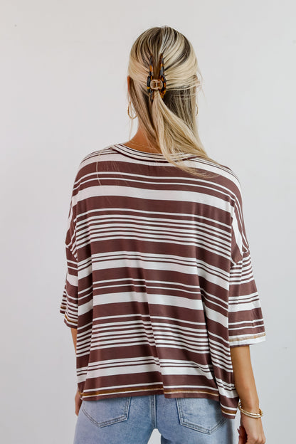Seriously Comfy Mocha Striped Color Block Top