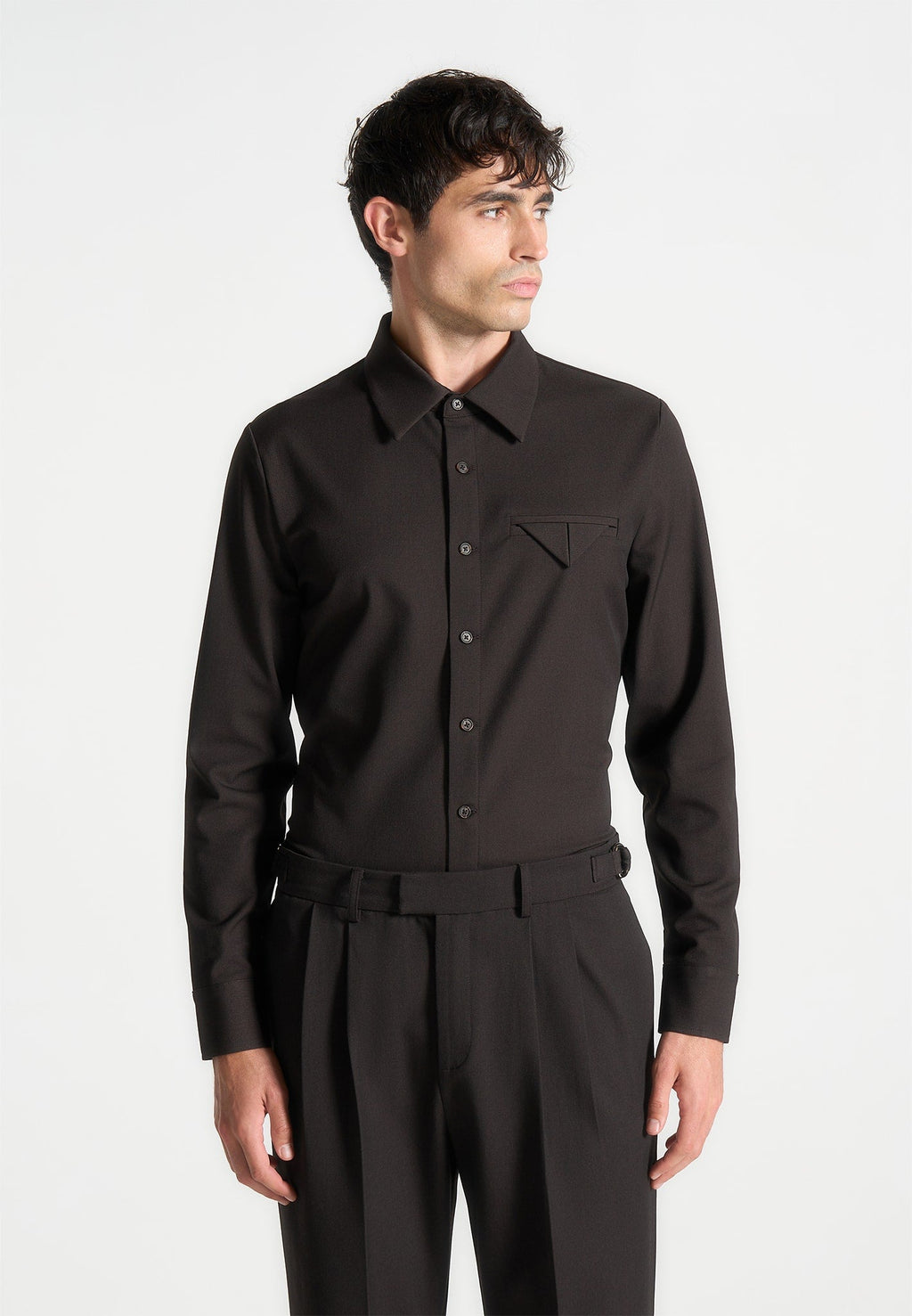 Slim Fit Tailored Stretch Shirt - Brown