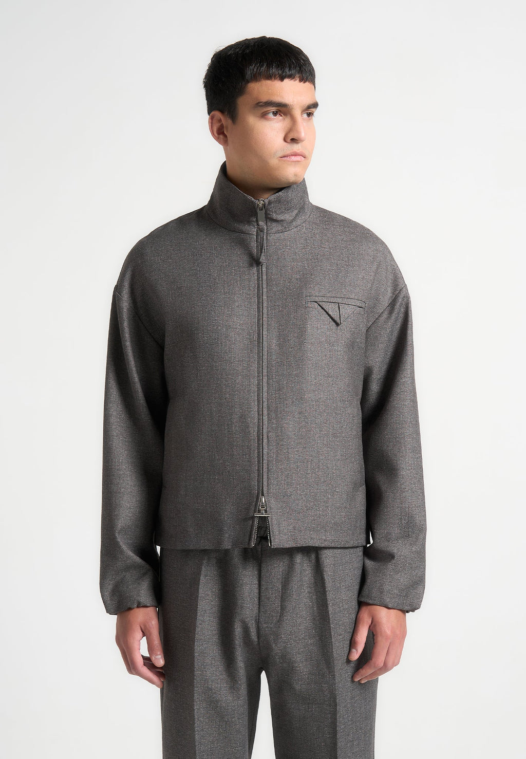 Tailored Funnel Neck Jacket - Grey