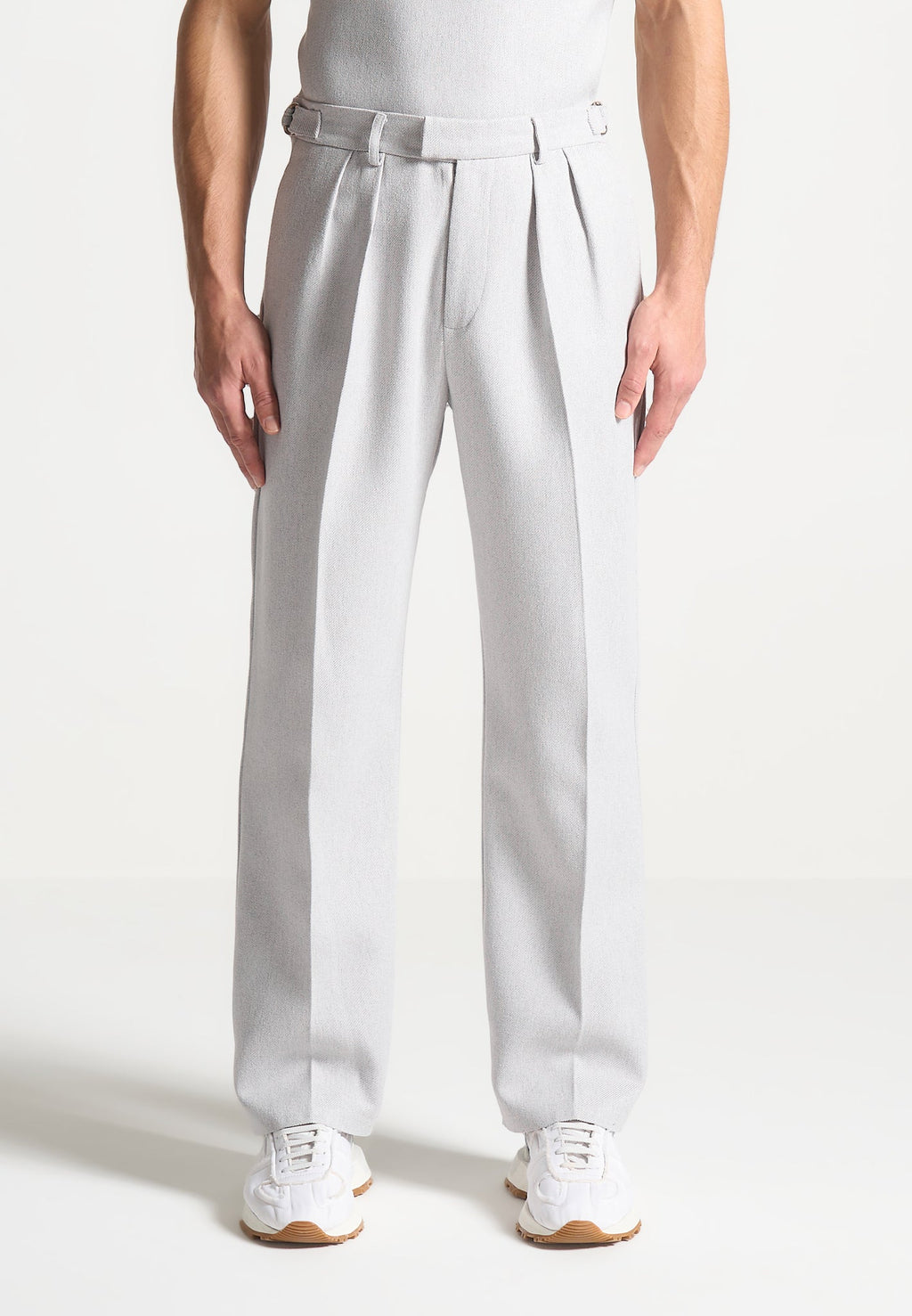 Relaxed Fit Textured Pleated Tailored Trousers - Grey