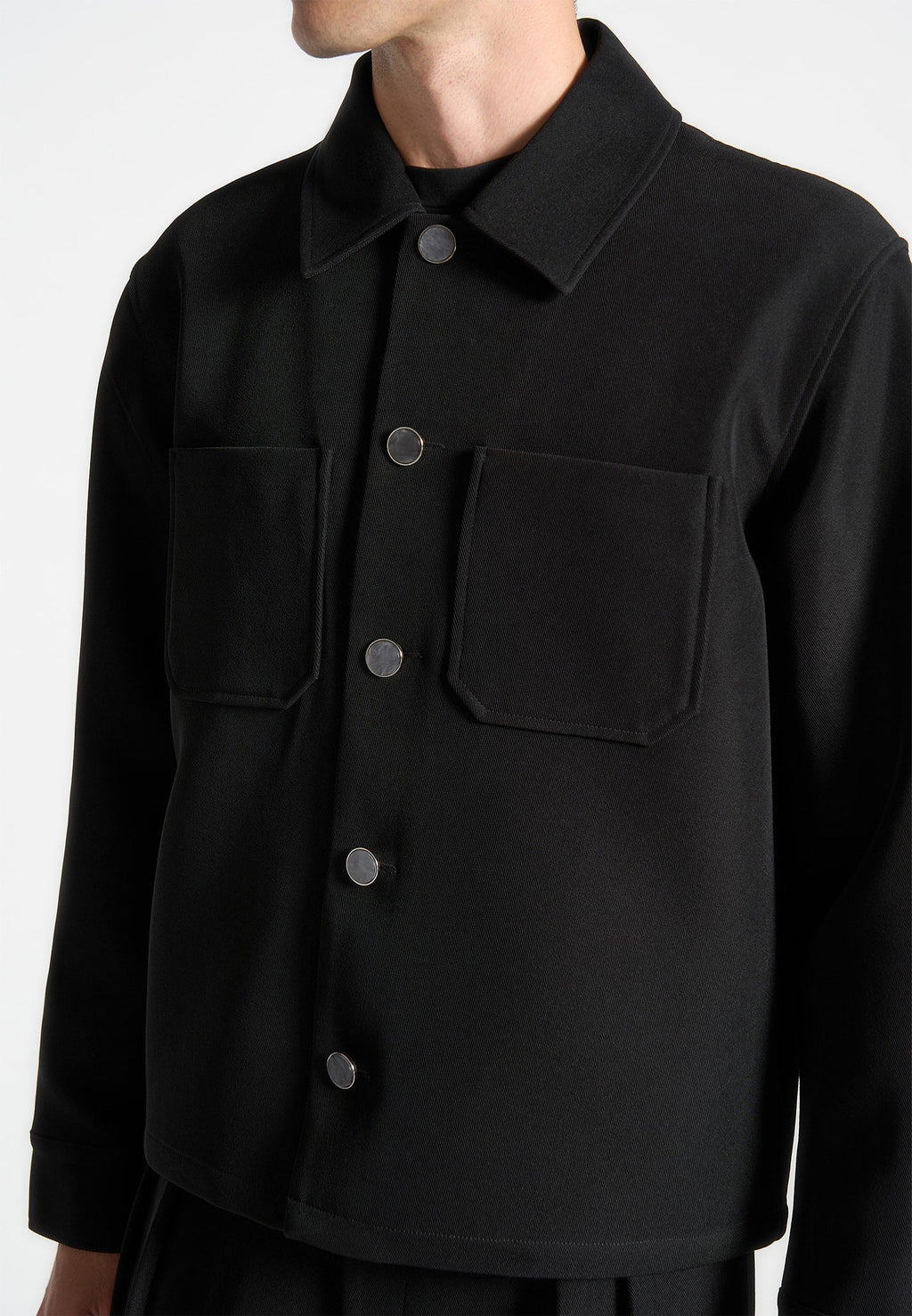 Twill Pocket Cropped Shirt - Black