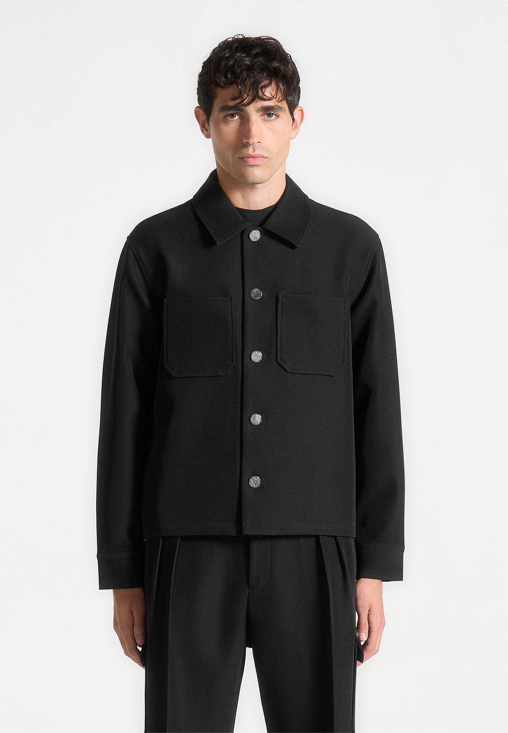 Twill Pocket Cropped Shirt - Black