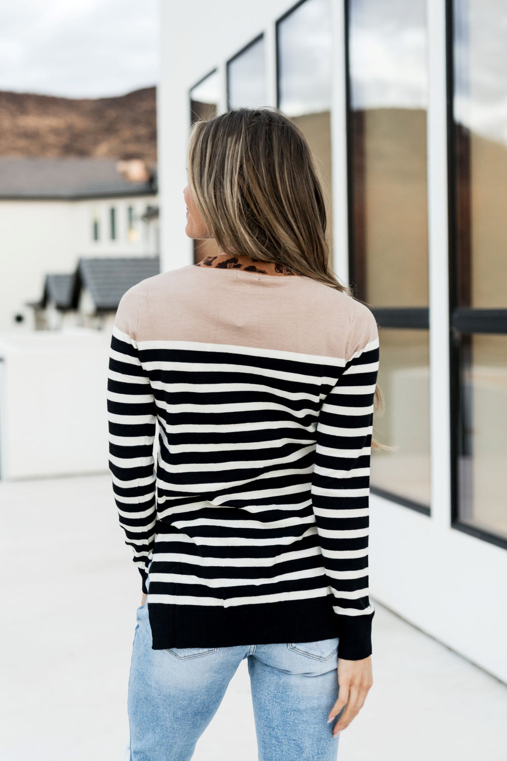 Leopard Collar & Stripes Graham Sweater by Ampersand Ave