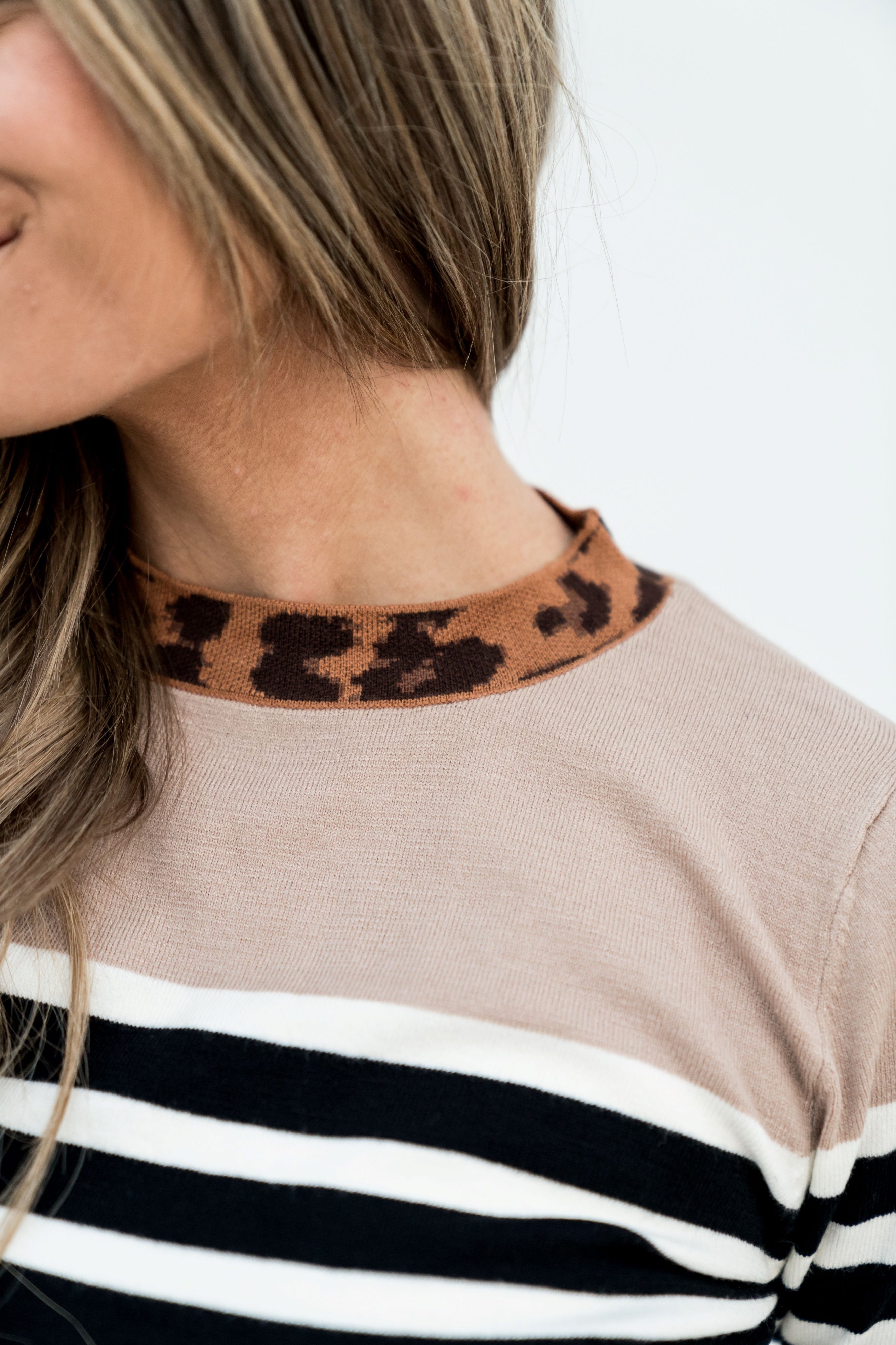 Leopard Collar & Stripes Graham Sweater by Ampersand Ave