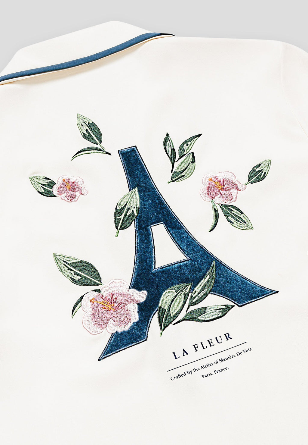 Velvet Eiffel Bowling Shirt - Cream/Blue