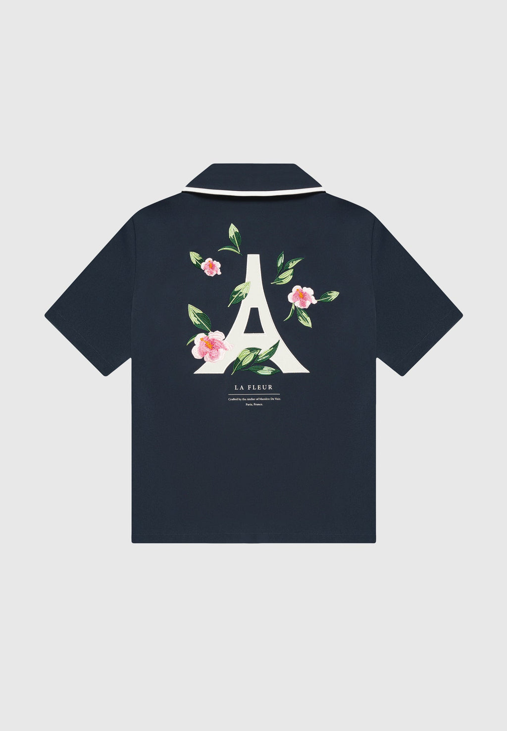 Velvet Eiffel Bowling Shirt - Navy/White